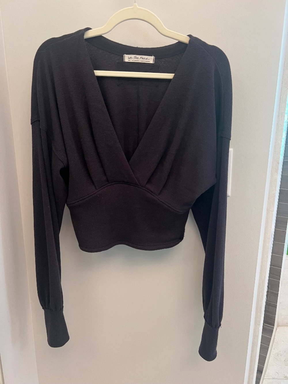 We The Free Free People Black Thermal Wrap Top Size Small